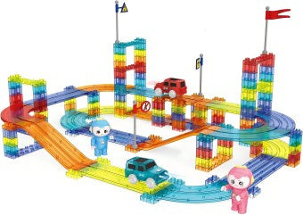 Race Car Track Building Block Educational Toy Set | Magnetic Tiles Magnet Playset | STEM Learning Construction Kit | Hand-Eye Coordination | Brain Development | 154 PCS