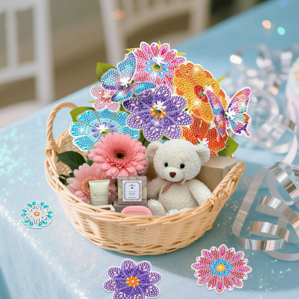 73 Pcs Flower Rhinestones Art Kits Include Butterfly Flower Needle Base Flower Stem DIY Rhinestones Painting Bouquet for Birthday Craft Gift Small Butterfly Decorative Stakes for Wedding Holiday