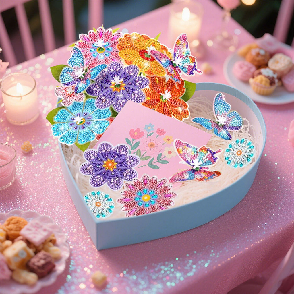 73 Pcs Flower Rhinestones Art Kits Include Butterfly Flower Needle Base Flower Stem DIY Rhinestones Painting Bouquet for Birthday Craft Gift Small Butterfly Decorative Stakes for Wedding Holiday