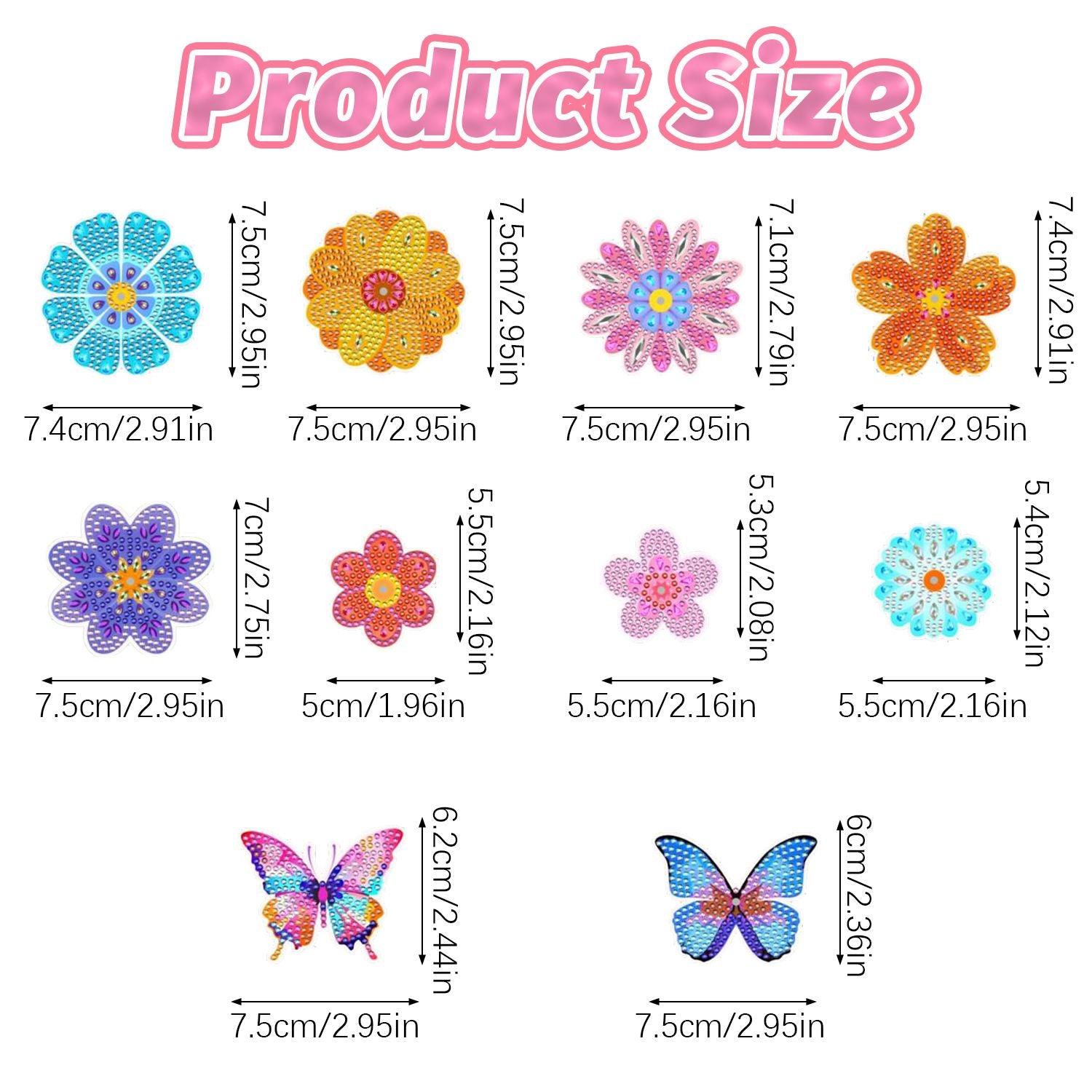 73 Pcs Flower Rhinestones Art Kits Include Butterfly Flower Needle Base Flower Stem DIY Rhinestones Painting Bouquet for Birthday Craft Gift Small Butterfly Decorative Stakes for Wedding Holiday