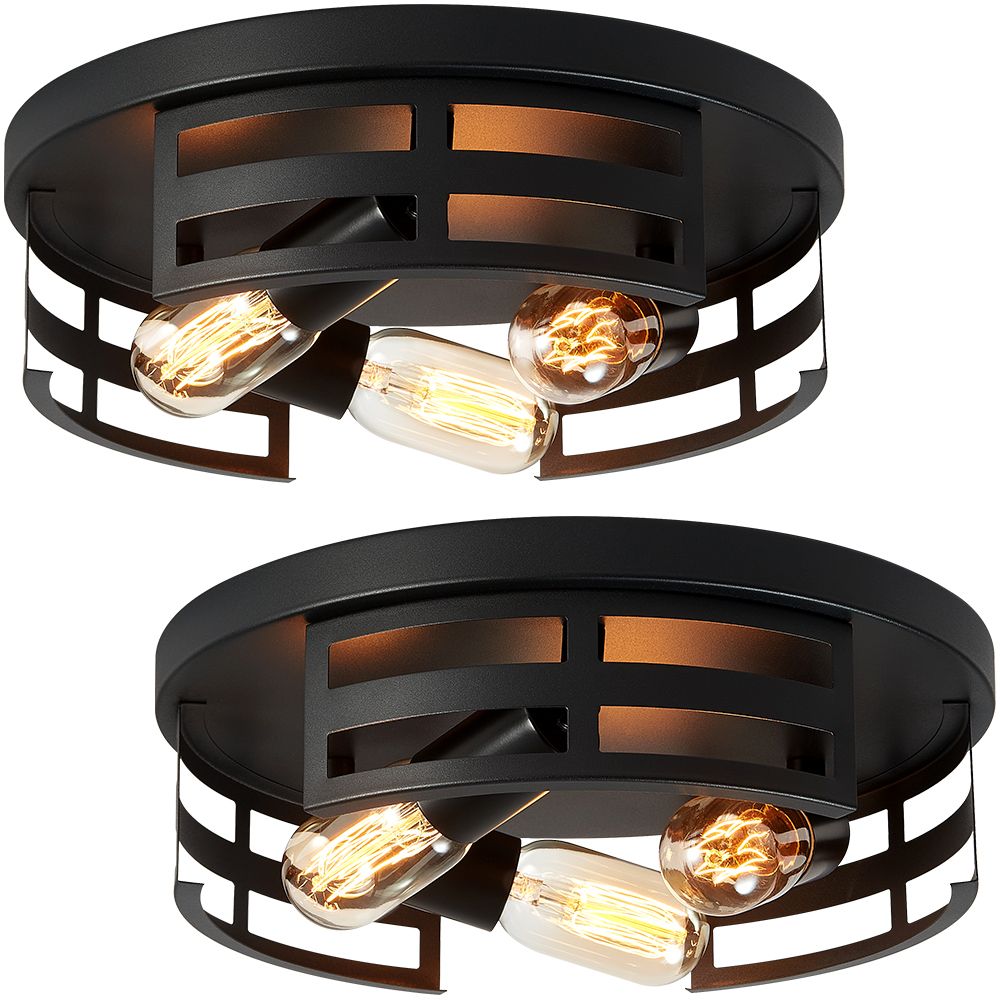 2-Light Black Flush Mount Ceiling Light Fixture,13 in Light Fixtures Ceiling Mount for Hallway,Hall,Kitchen,Farmhouse (2 Pack)