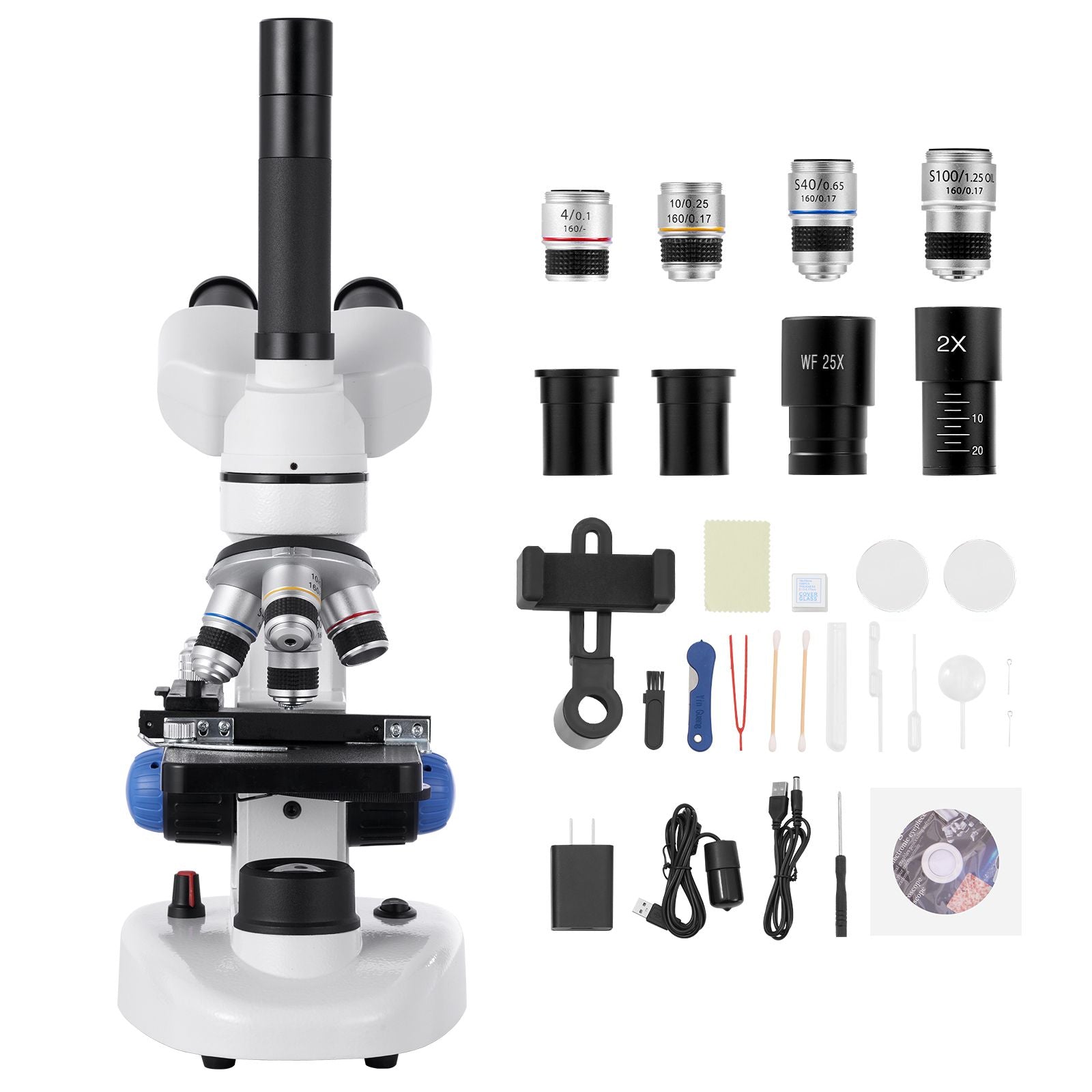 Trinocular Microscope, 40-5000X Magnification, Professional Compound Microscope for Adult with Phone Adapter, LED Light, Aluminum Alloy Body, for Lab, School, Home, Education