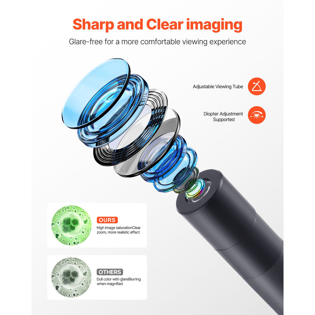 Trinocular Microscope, 40-5000X Magnification, Professional Compound Microscope for Adult with Phone Adapter, LED Light, Aluminum Alloy Body, for Lab, School, Home, Education