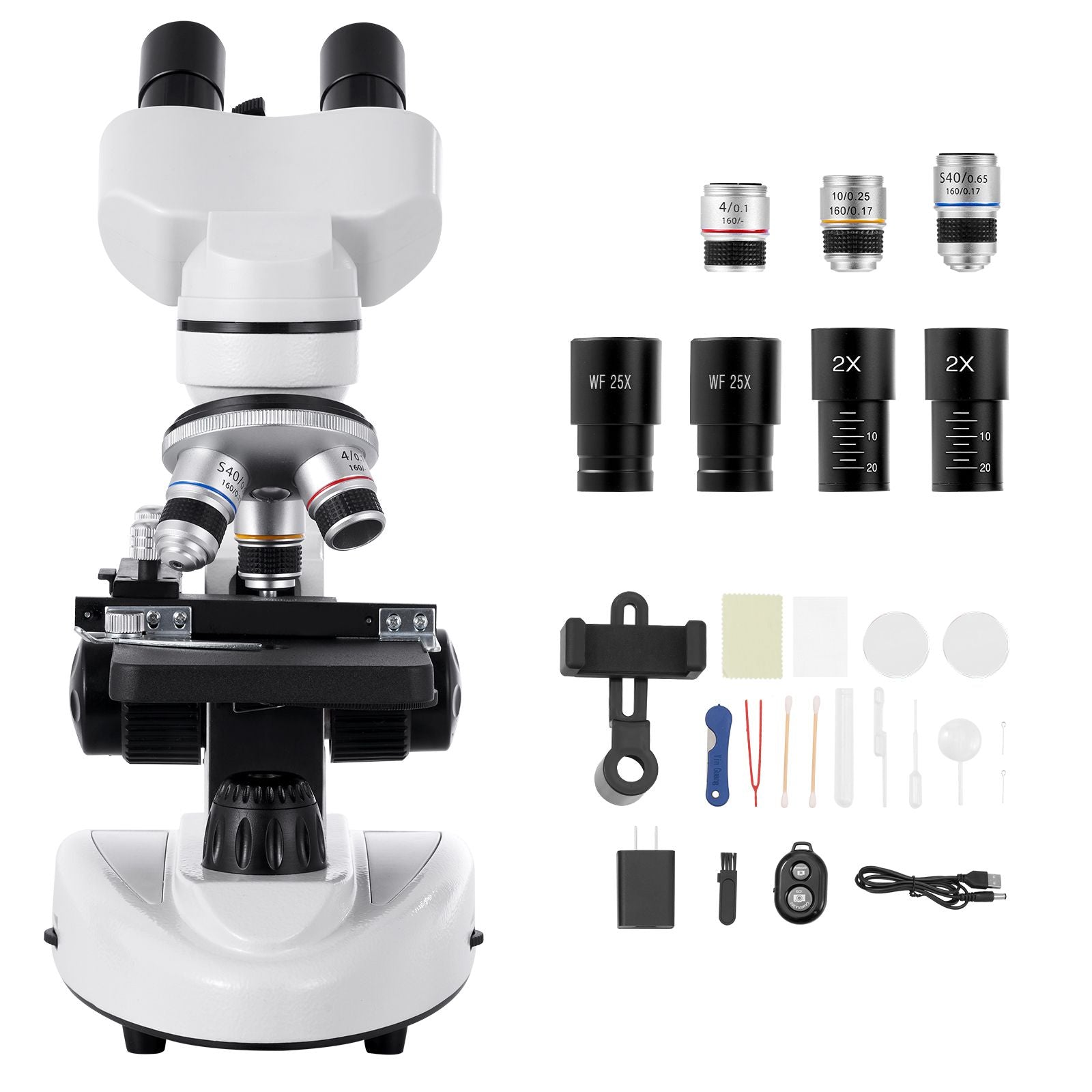 Compound Binocular Microscope, 40-2000X Magnification, Professional Compound Microscope for Adult with Phone Adapter, LED Light, Aluminum Alloy Body, for Lab, School, Home, Education