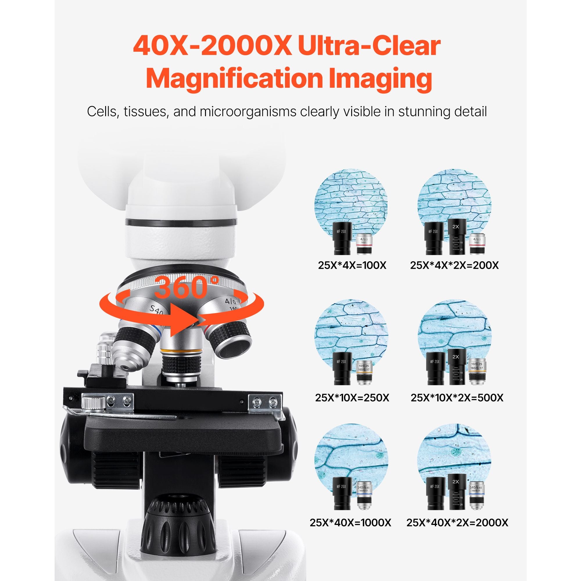 Compound Binocular Microscope, 40-2000X Magnification, Professional Compound Microscope for Adult with Phone Adapter, LED Light, Aluminum Alloy Body, for Lab, School, Home, Education