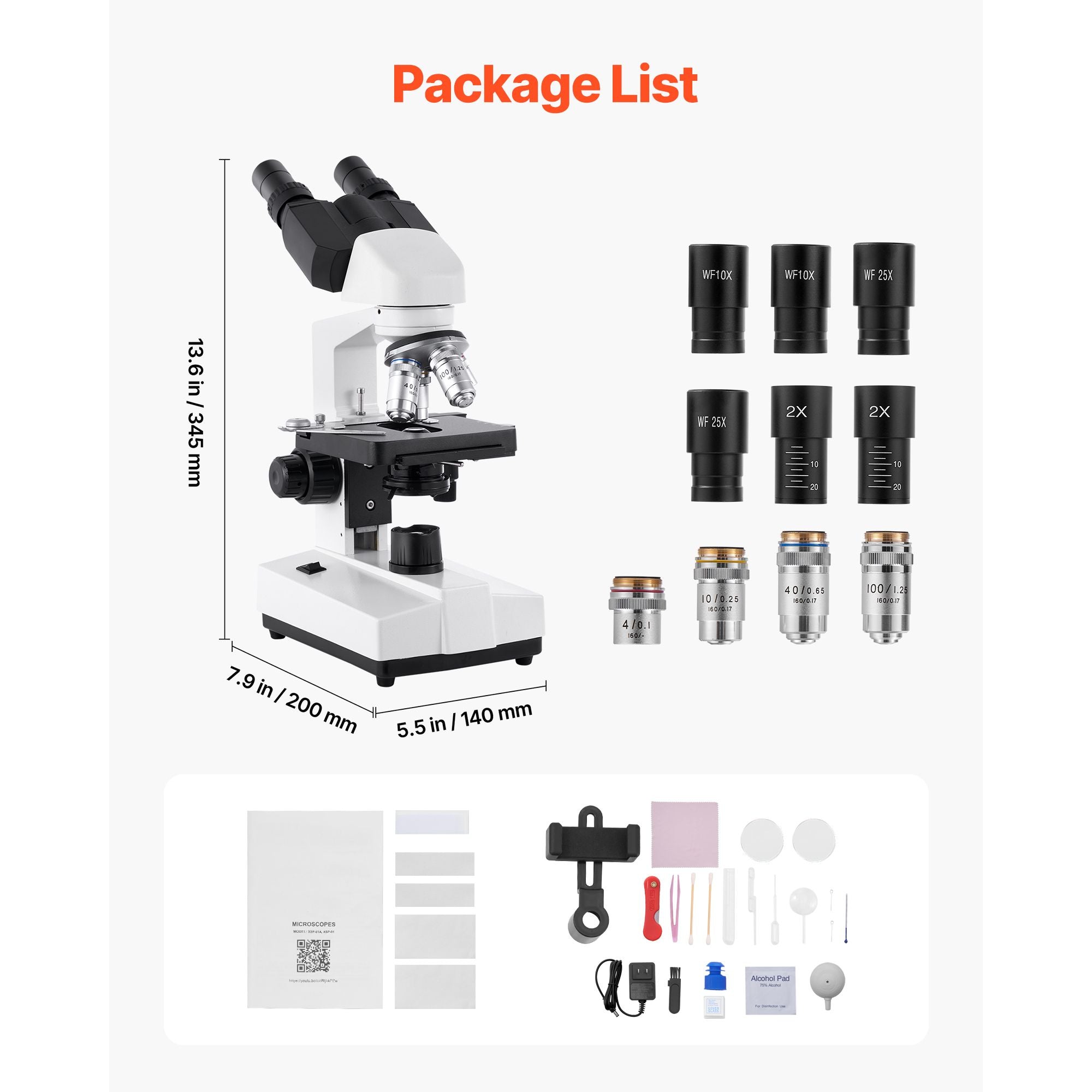 Binocular Microscope, 40-5000X Magnification, Professional Compound Microscope for Adult with Dual Stage and Two Sets of Eyepieces, Aluminum Alloy Body, Includes LED Light and Phone Holder