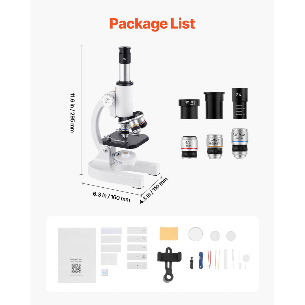 Microscope for Kids Adults, 40X-2000X Professional Compound Microscope Mobile Phone Adapter with LED Light, for Laboratory, School, Home, Education