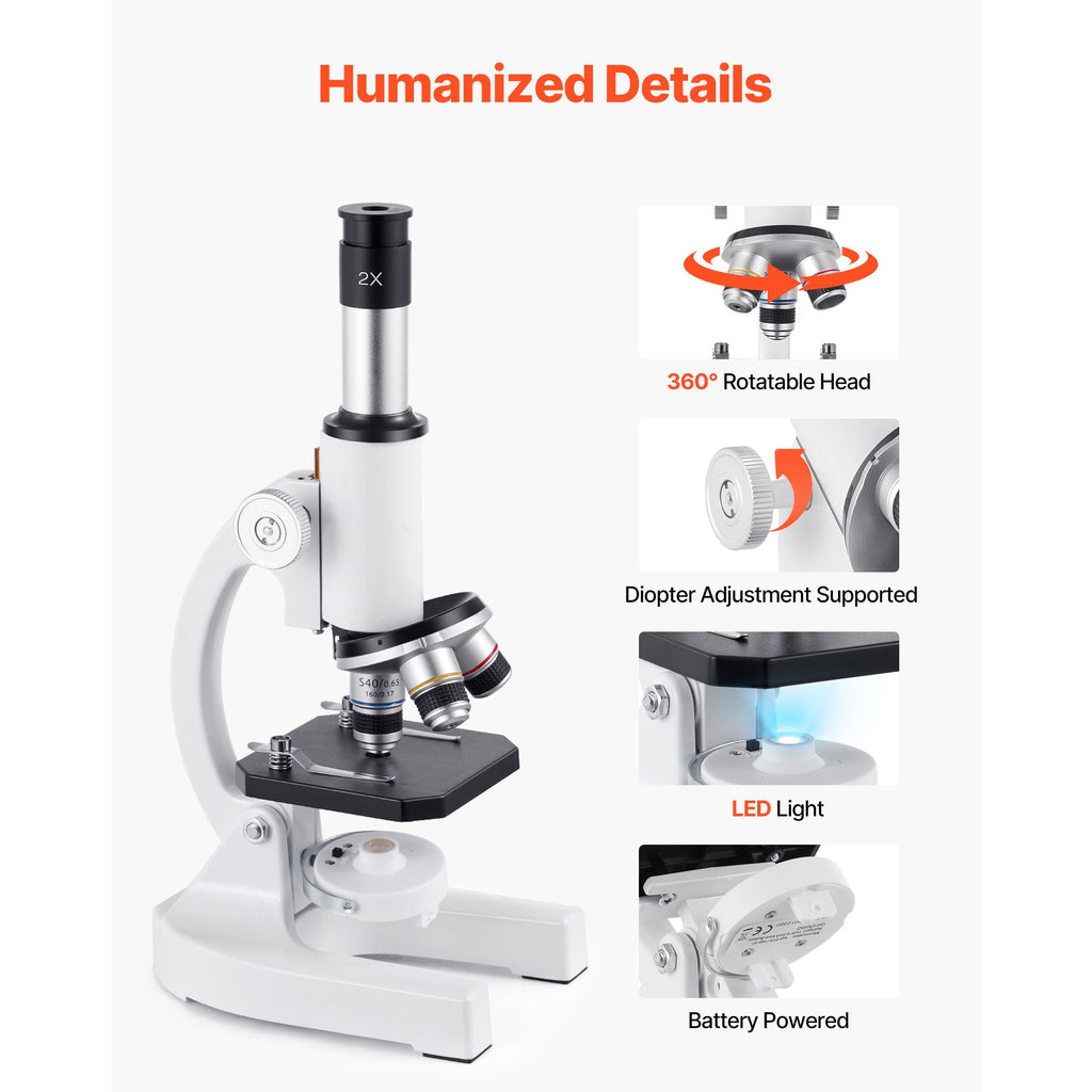 Microscope for Kids Adults, 40X-2000X Professional Compound Microscope Mobile Phone Adapter with LED Light, for Laboratory, School, Home, Education
