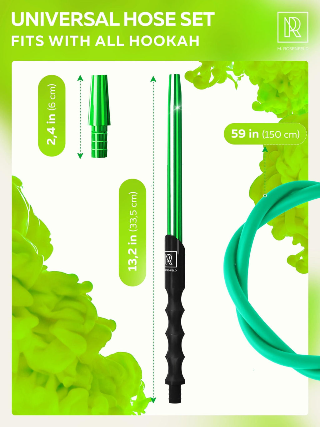 Hookah Hose Green with Hookah Adapter Mouthpiece Cleanable Green Hookah Hose Silicone 60 in and Convenient Aluminum Made Mouthpiece 15 in Modern Hookahs Accessories and Hookah Hose