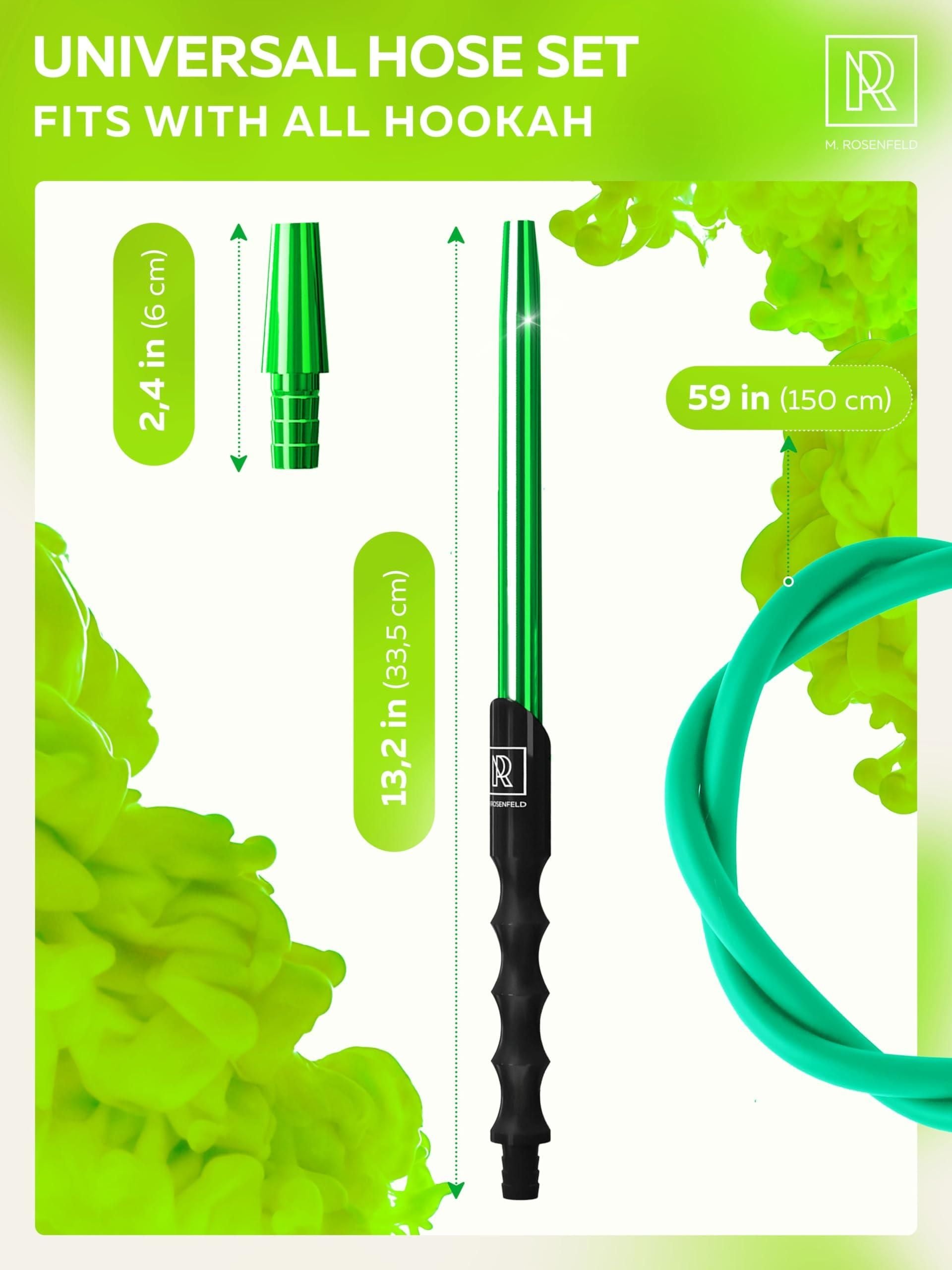 Hookah Hose Green with Hookah Adapter Mouthpiece Cleanable Green Hookah Hose Silicone 60 in and Convenient Aluminum Made Mouthpiece 15 in Modern Hookahs Accessories and Hookah Hose