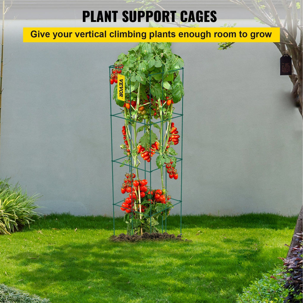 Tomato Cages, 14.6\" x 14.6\" x 39.4\", 6 Packs Square Plant Support Cages, Green PVC-Coated Steel Tomato Towers for Climbing Vegetables, Plants, Flowers, Fruits