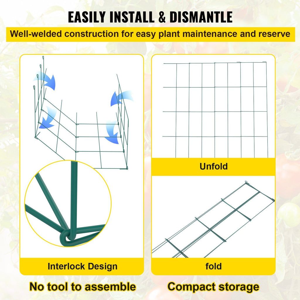 Tomato Cages, 14.6\" x 14.6\" x 39.4\", 6 Packs Square Plant Support Cages, Green PVC-Coated Steel Tomato Towers for Climbing Vegetables, Plants, Flowers, Fruits