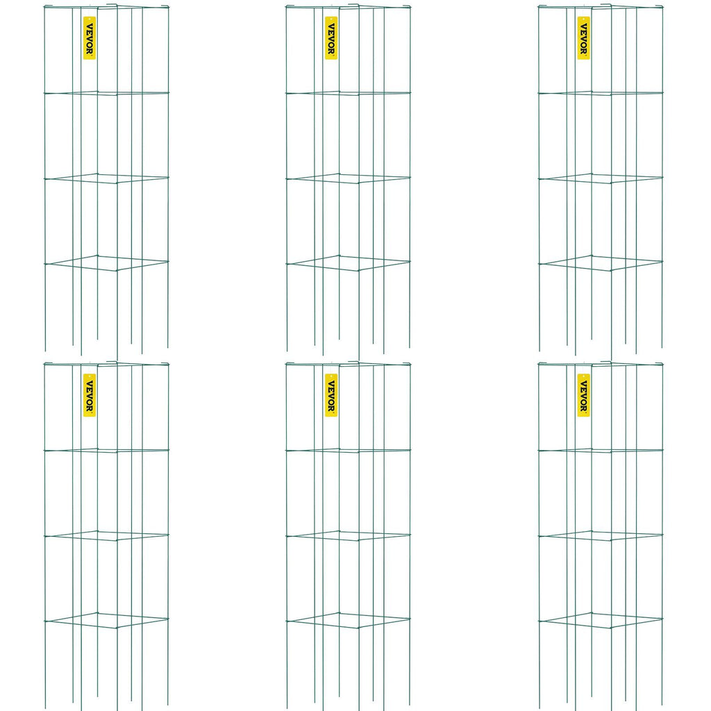 Tomato Cages, 14.6\" x 14.6\" x 39.4\", 6 Packs Square Plant Support Cages, Green PVC-Coated Steel Tomato Towers for Climbing Vegetables, Plants, Flowers, Fruits