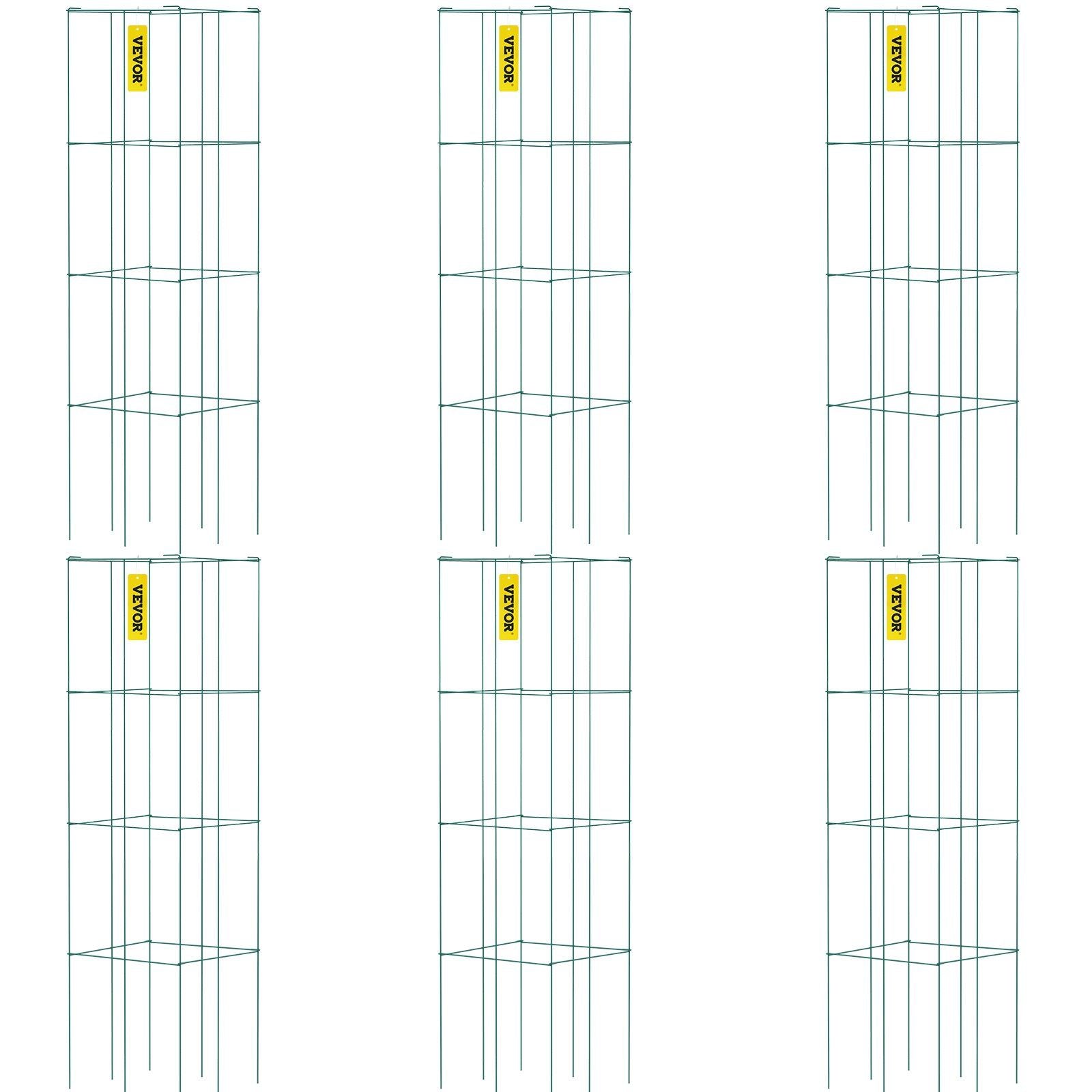 Tomato Cages, 14.6\" x 14.6\" x 39.4\", 6 Packs Square Plant Support Cages, Green PVC-Coated Steel Tomato Towers for Climbing Vegetables, Plants, Flowers, Fruits