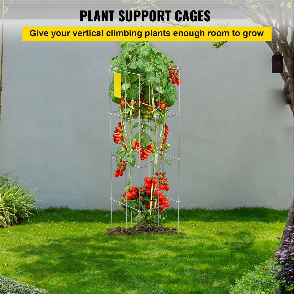 Tomato Cages, 11.8\" x 11.8\" x 46.1\", 10 Packs Square Plant Support Cages, Silver PVC-Coated Steel Tomato Towers for Climbing Vegetables, Plants, Flowers, Fruits