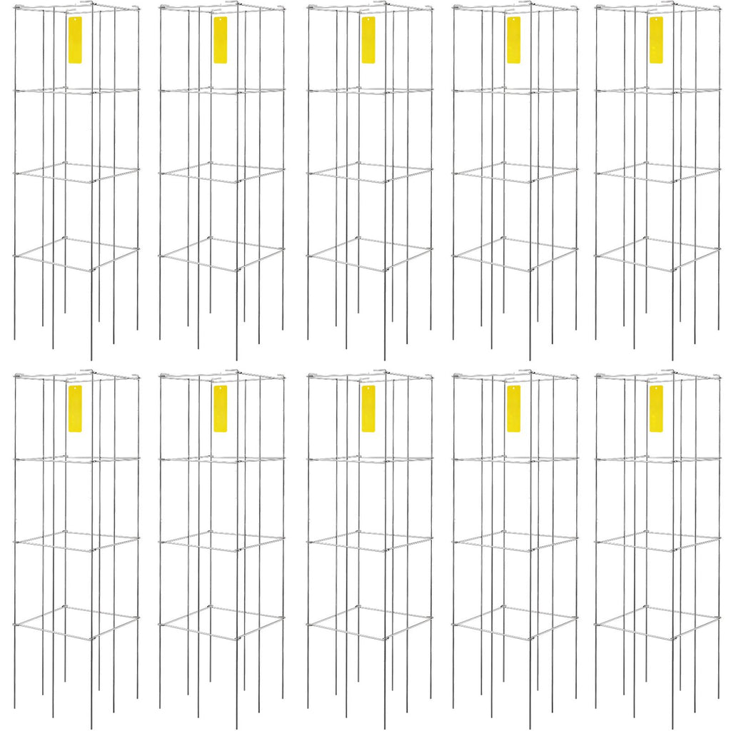 Tomato Cages, 11.8\" x 11.8\" x 46.1\", 10 Packs Square Plant Support Cages, Silver PVC-Coated Steel Tomato Towers for Climbing Vegetables, Plants, Flowers, Fruits