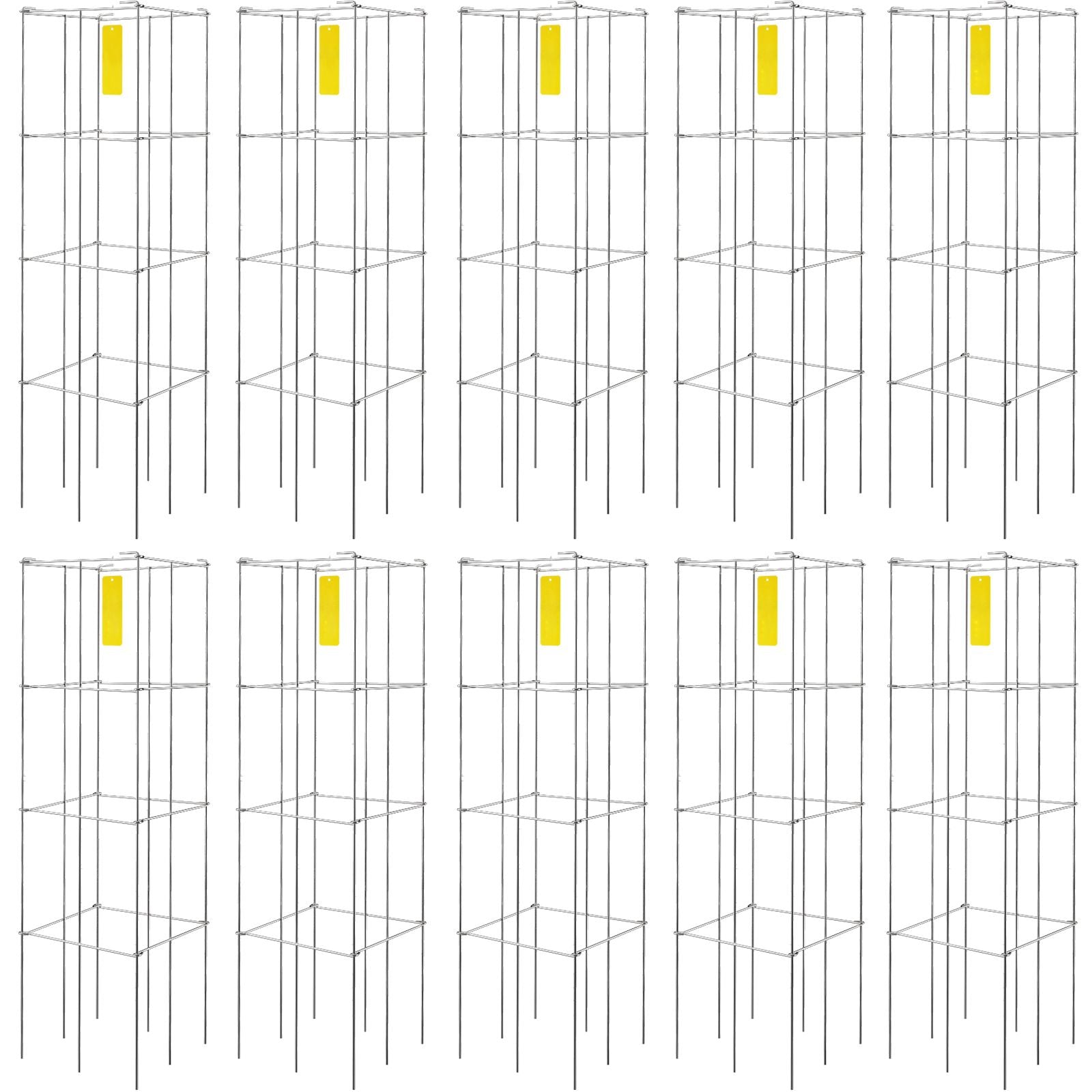 Tomato Cages, 11.8\" x 11.8\" x 46.1\", 10 Packs Square Plant Support Cages, Silver PVC-Coated Steel Tomato Towers for Climbing Vegetables, Plants, Flowers, Fruits