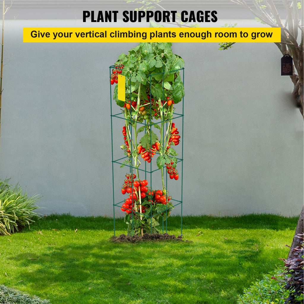 Tomato Cages, 11.8\" x 11.8\" x 46.1\", 5 Packs Square Plant Support Cages, Green PVC-Coated Steel Tomato Towers for Climbing Vegetables, Plants, Flowers, Fruits