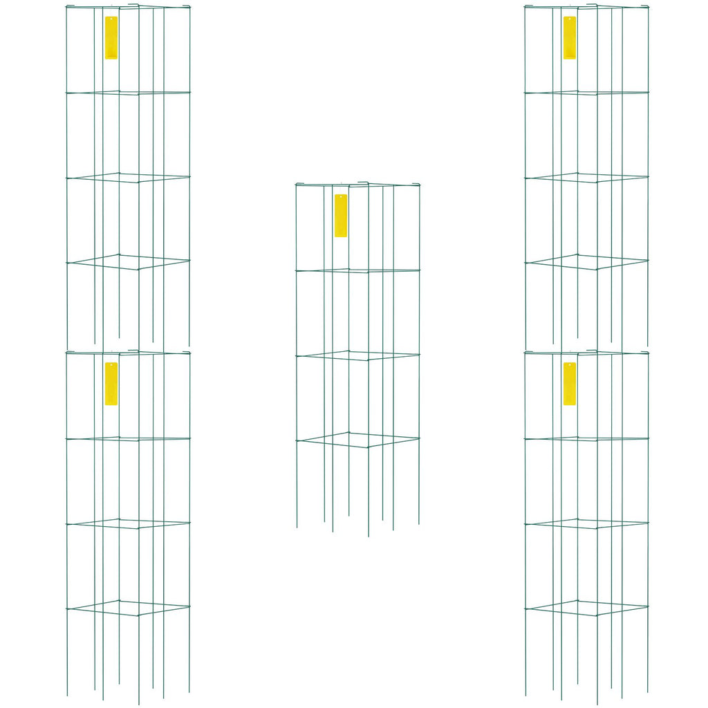 Tomato Cages, 11.8\" x 11.8\" x 46.1\", 5 Packs Square Plant Support Cages, Green PVC-Coated Steel Tomato Towers for Climbing Vegetables, Plants, Flowers, Fruits