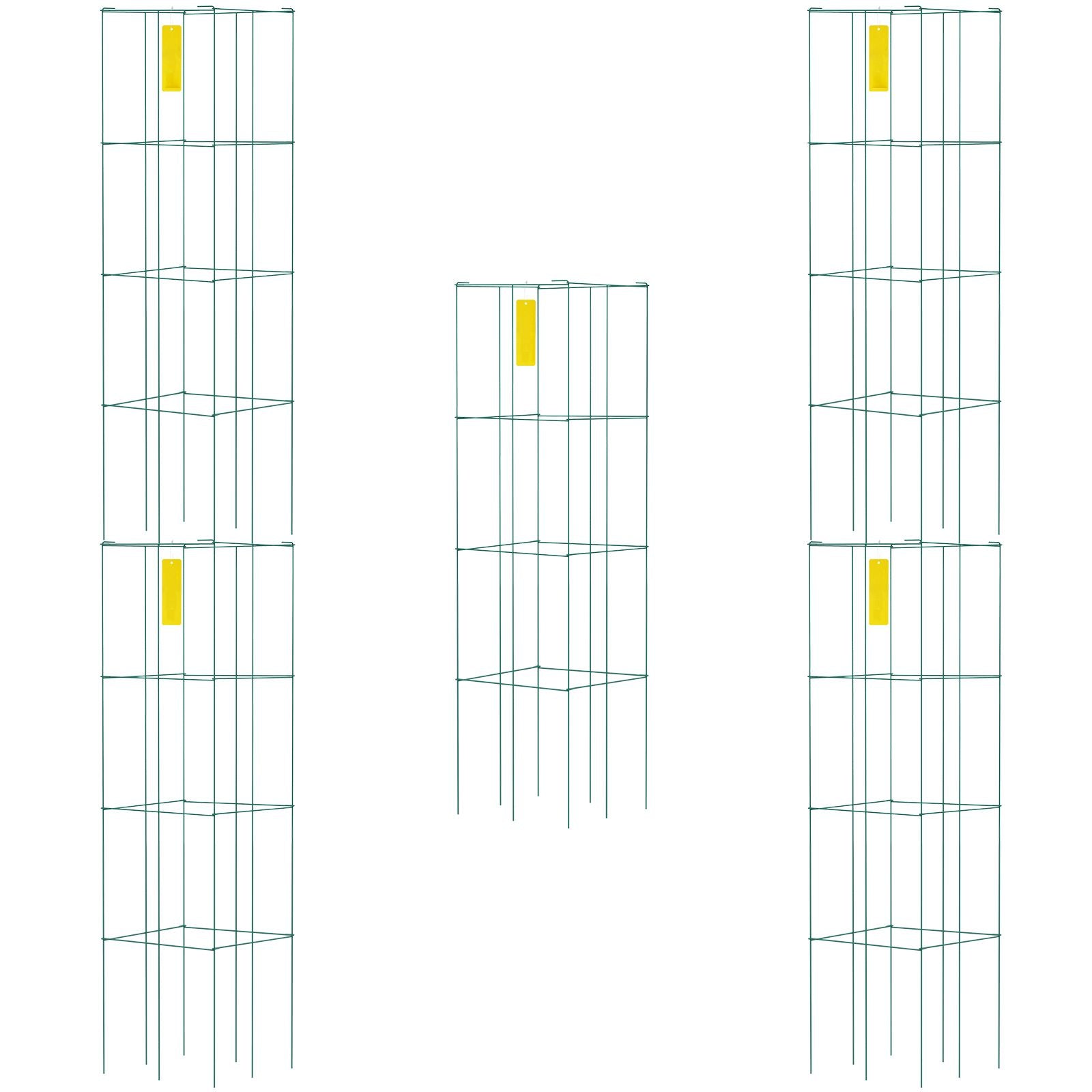 Tomato Cages, 11.8\" x 11.8\" x 46.1\", 5 Packs Square Plant Support Cages, Green PVC-Coated Steel Tomato Towers for Climbing Vegetables, Plants, Flowers, Fruits