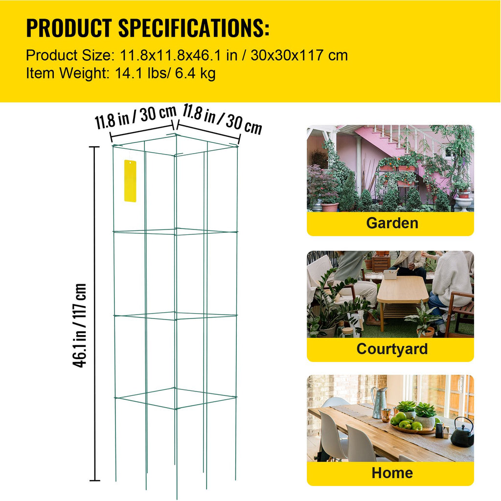 Tomato Cages, 11.8\" x 11.8\" x 46.1\", 5 Packs Square Plant Support Cages, Green PVC-Coated Steel Tomato Towers for Climbing Vegetables, Plants, Flowers, Fruits