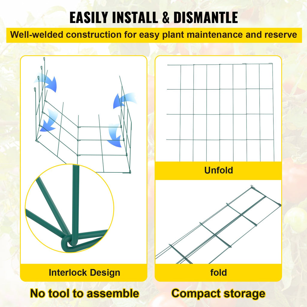 Tomato Cages, 11.8\" x 11.8\" x 46.1\", 5 Packs Square Plant Support Cages, Green PVC-Coated Steel Tomato Towers for Climbing Vegetables, Plants, Flowers, Fruits