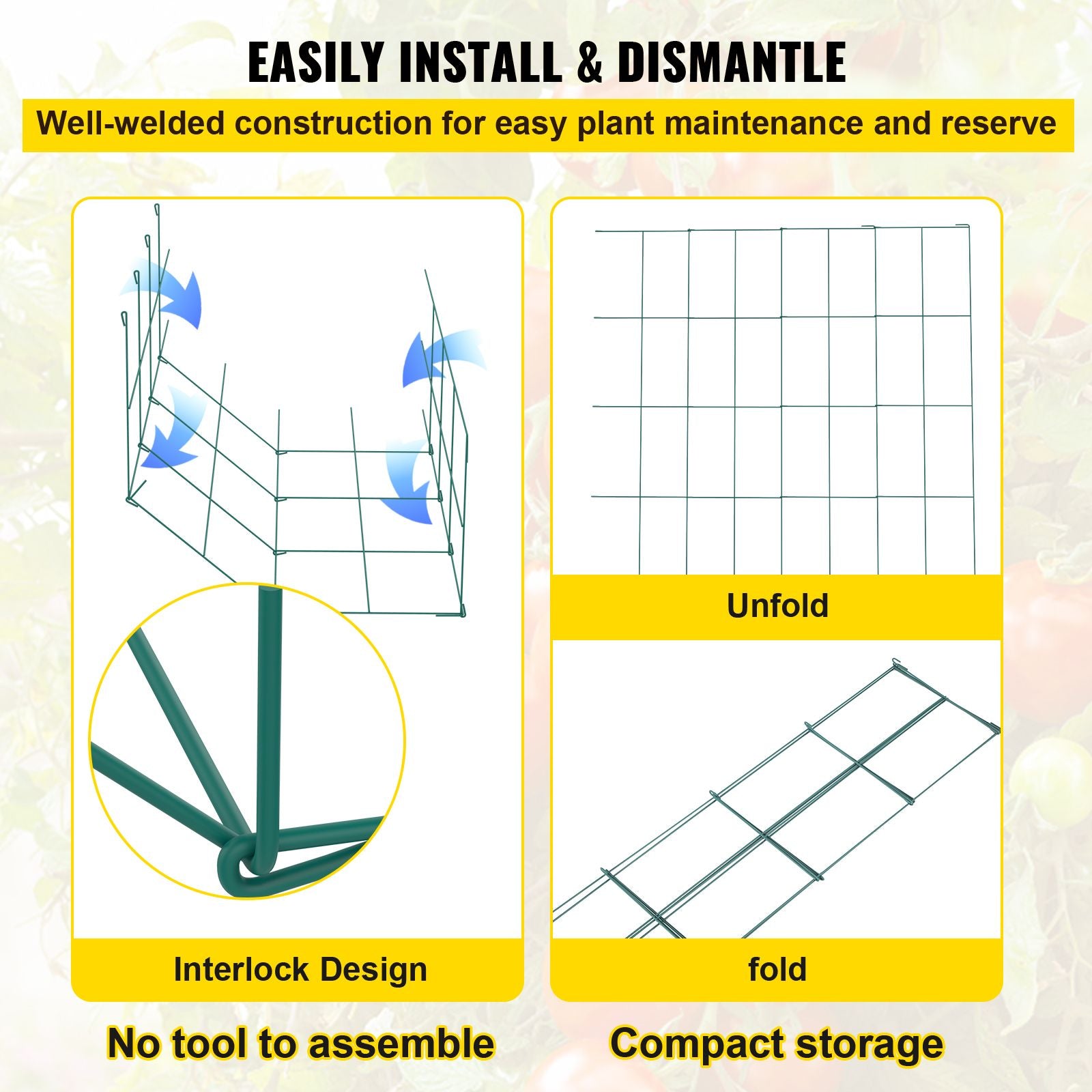 Tomato Cages, 11.8\" x 11.8\" x 46.1\", 5 Packs Square Plant Support Cages, Green PVC-Coated Steel Tomato Towers for Climbing Vegetables, Plants, Flowers, Fruits