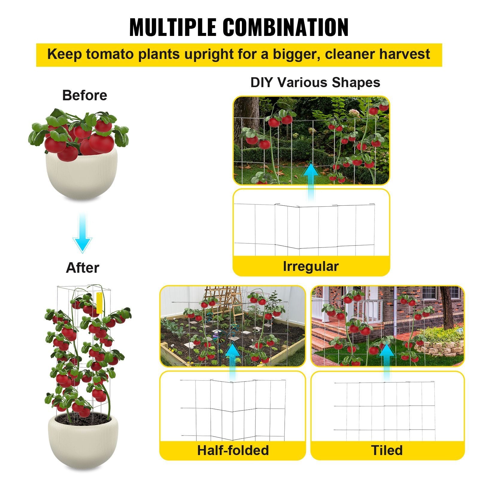 Tomato Cages, 11.8\" x 11.8\" x 46.1\", 5 Packs Square Plant Support Cages, Silver PVC-Coated Steel Tomato Towers for Climbing Vegetables, Plants, Flowers, Fruits