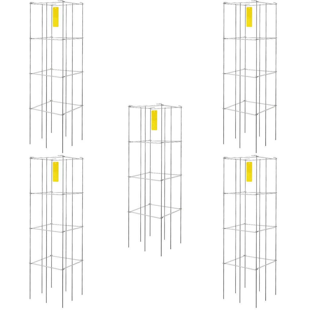 Tomato Cages, 11.8\" x 11.8\" x 46.1\", 5 Packs Square Plant Support Cages, Silver PVC-Coated Steel Tomato Towers for Climbing Vegetables, Plants, Flowers, Fruits