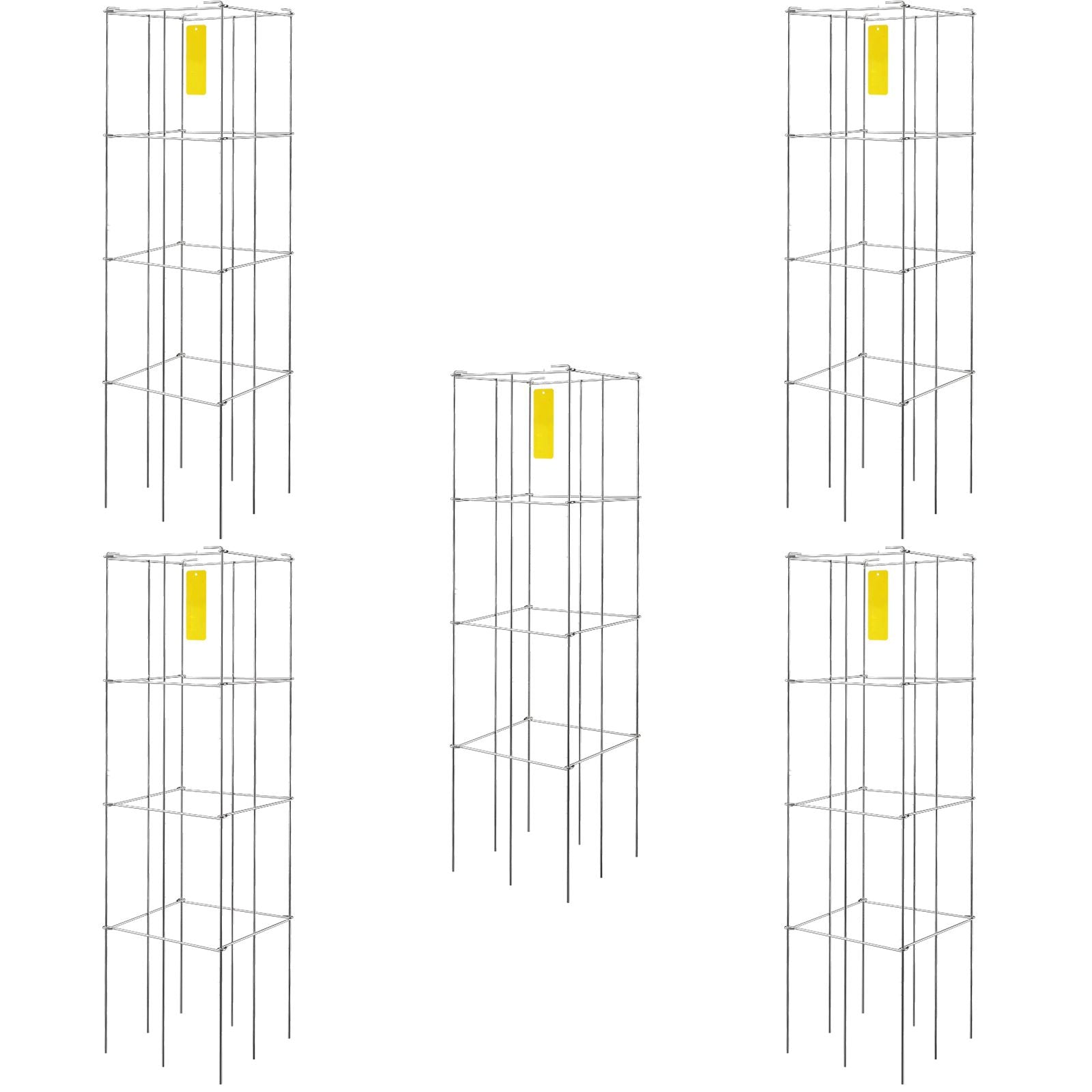 Tomato Cages, 11.8\" x 11.8\" x 46.1\", 5 Packs Square Plant Support Cages, Silver PVC-Coated Steel Tomato Towers for Climbing Vegetables, Plants, Flowers, Fruits