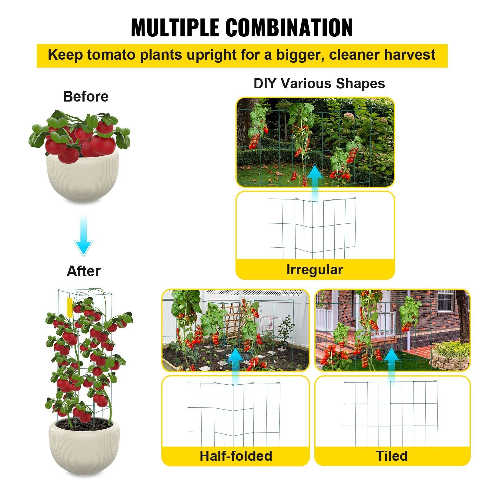 Tomato Cages, 11.8\" x 11.8\" x 46.1\", 10 Packs Square Plant Support Cages, Green PVC-Coated Steel Tomato Towers for Climbing Vegetables, Plants, Flowers, Fruits