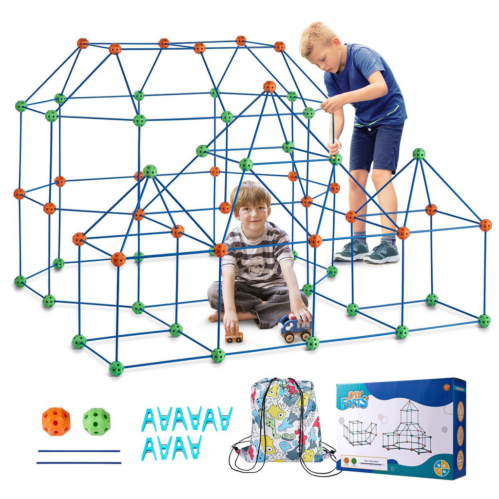 Fort Building Kit for Kids, 180PCS STEM Building Toys, Educational Gift for 4 5 6 7 8+ Year Old Boys & Girls, Indoor Outdoor Play Tent Builder Set Construction Toys with 120 Rods and 60 Balls