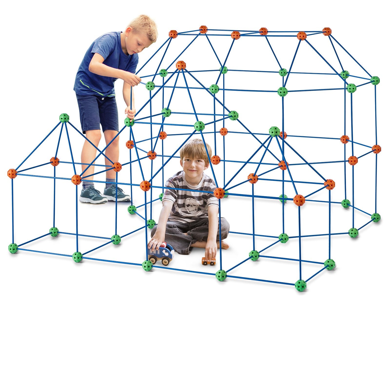 Fort Building Kit for Kids, 180PCS STEM Building Toys, Educational Gift for 4 5 6 7 8+ Year Old Boys & Girls, Indoor Outdoor Play Tent Builder Set Construction Toys with 120 Rods and 60 Balls