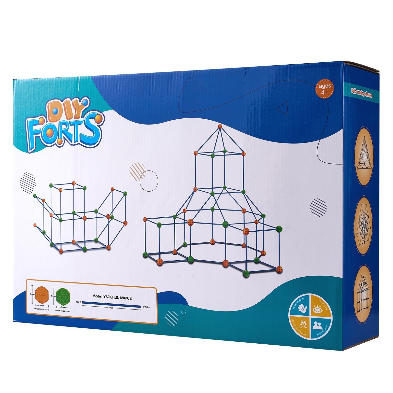 Fort Building Kit for Kids, 180PCS STEM Building Toys, Educational Gift for 4 5 6 7 8+ Year Old Boys & Girls, Indoor Outdoor Play Tent Builder Set Construction Toys with 120 Rods and 60 Balls