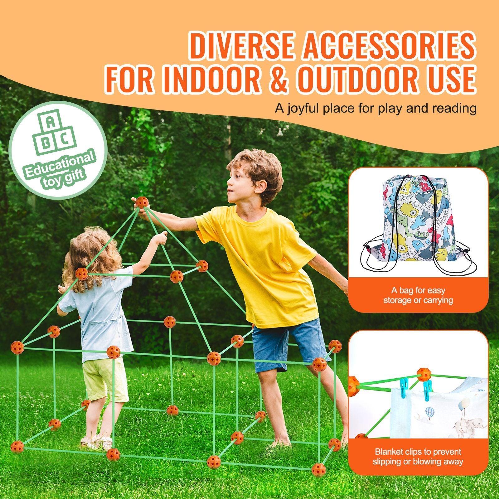 Fort Building Kit for Kids, 85PCS Glow in The Dark STEM Building Toys, Educational Gift for 4 5 6 7 8+ Year Old Boys & Girls, Indoor Outdoor Play Tent Construction Toys with 55 Rods and 30 Balls