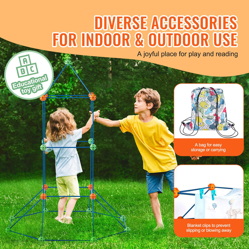 Fort Building Kit for Kids, 120PCS STEM Building Toys, Educational Gift for 4 5 6 7 8+ Year Old Boys & Girls, Indoor Outdoor Play Tent Builder Set Construction Toys with 80 Rods and 40 Balls