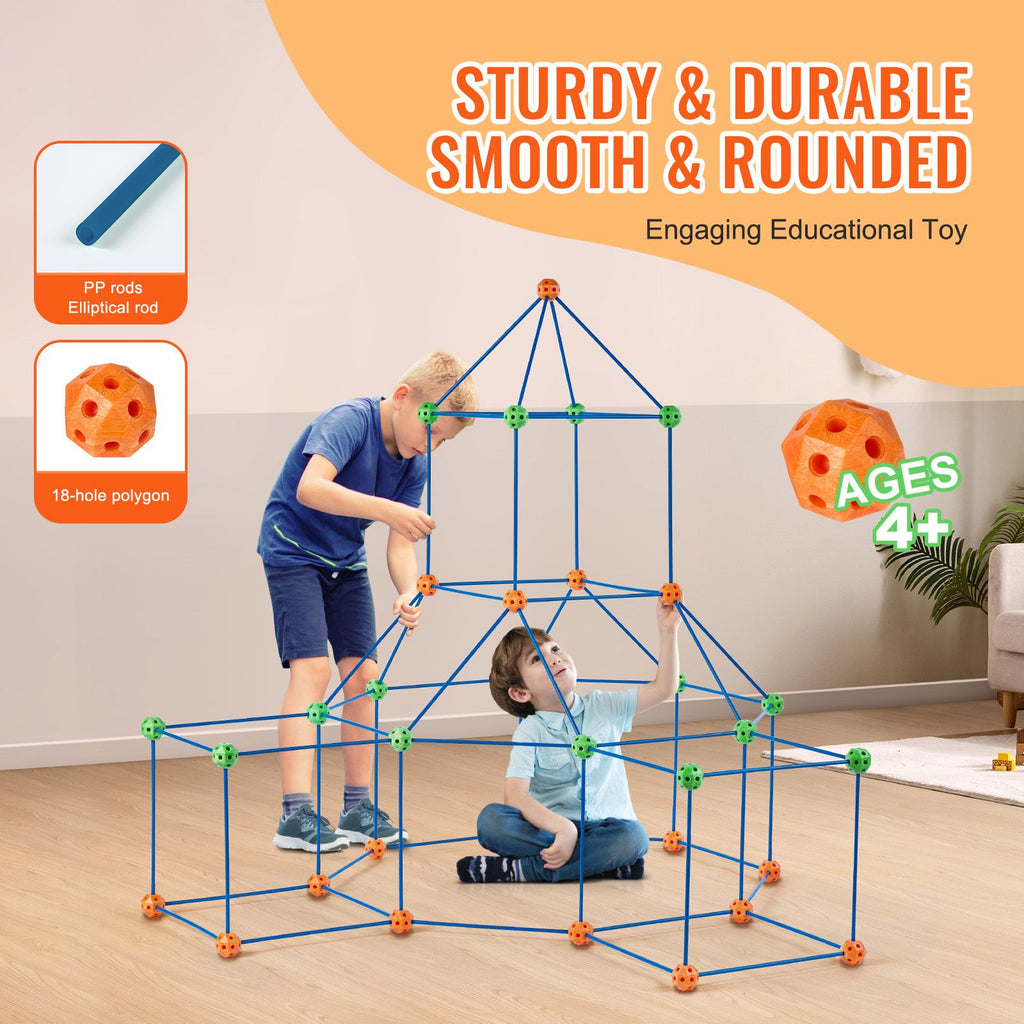 Fort Building Kit for Kids, 120PCS STEM Building Toys, Educational Gift for 4 5 6 7 8+ Year Old Boys & Girls, Indoor Outdoor Play Tent Builder Set Construction Toys with 80 Rods and 40 Balls