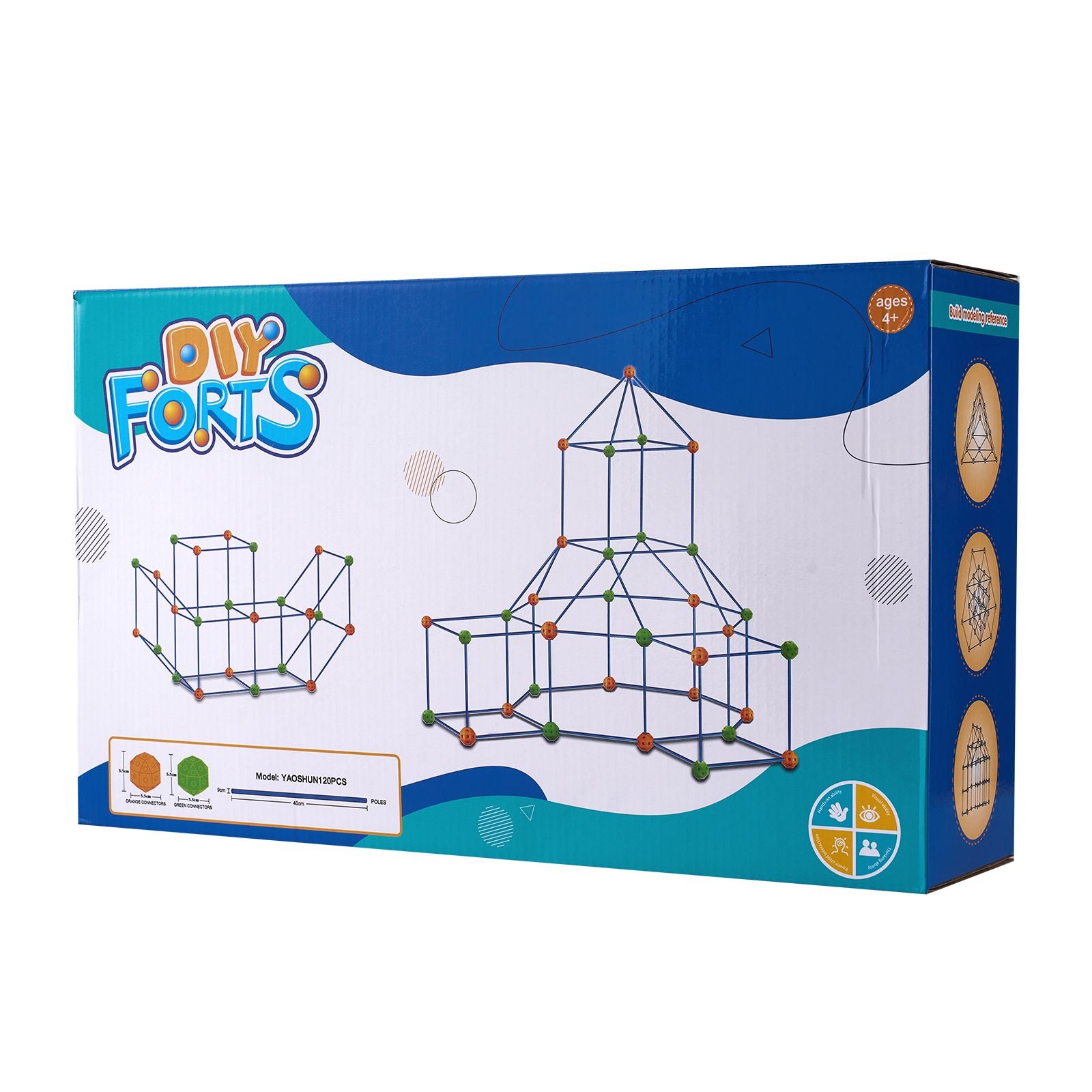 Fort Building Kit for Kids, 120PCS STEM Building Toys, Educational Gift for 4 5 6 7 8+ Year Old Boys & Girls, Indoor Outdoor Play Tent Builder Set Construction Toys with 80 Rods and 40 Balls