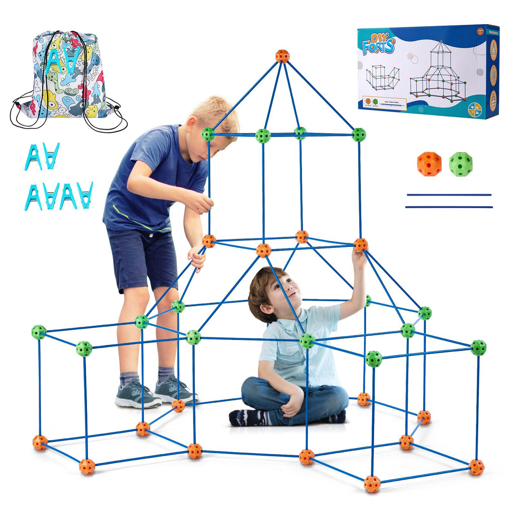 Fort Building Kit for Kids, 120PCS STEM Building Toys, Educational Gift for 4 5 6 7 8+ Year Old Boys & Girls, Indoor Outdoor Play Tent Builder Set Construction Toys with 80 Rods and 40 Balls