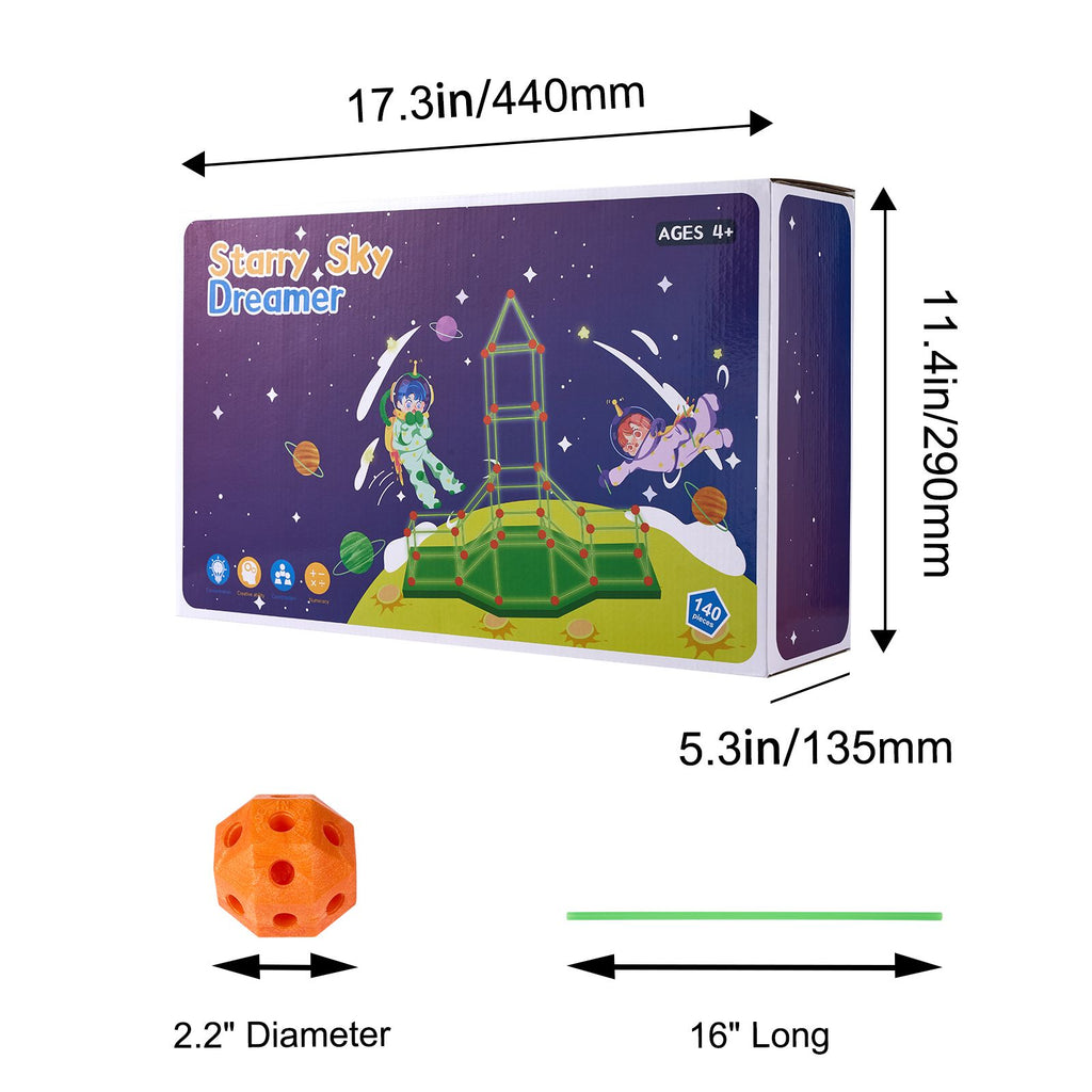 Fort Building Kit for Kids, 140PCS Glow in The Dark STEM Building Toys, Educational Gift for 4 5 6 7 8+ Year Old Boys & Girls Indoor Outdoor Play Tent Construction Toys with 96 Rods and 44 Balls