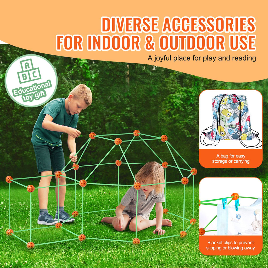 Fort Building Kit for Kids, 140PCS Glow in The Dark STEM Building Toys, Educational Gift for 4 5 6 7 8+ Year Old Boys & Girls Indoor Outdoor Play Tent Construction Toys with 96 Rods and 44 Balls
