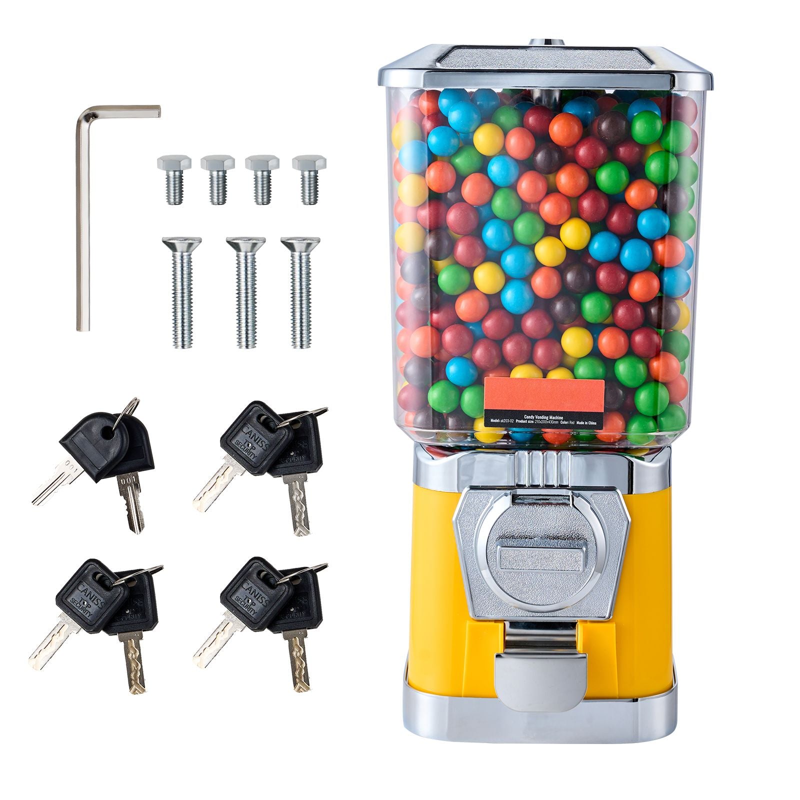 Gumball Machine for Kids, 17"H Home Candy Vending Machine, PC Gumball Dispenser, Bubble Gum Machine for Game Stores, Coin Operated Gumball Bank for Toy Capsules Bouncy Balls Candy, Yellow