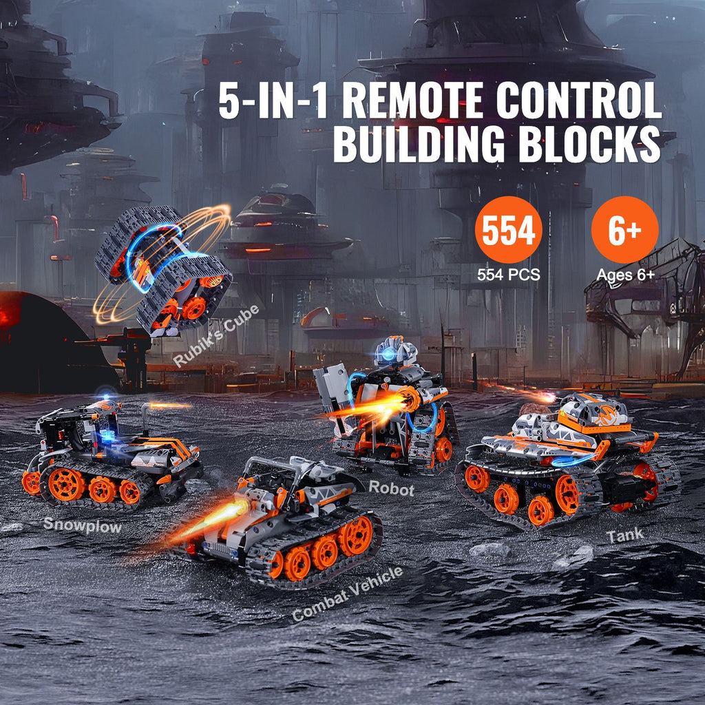 STEM Building Toys for Kids, 5-in-1 554 PCS, Remote Control Car Building Kits Remote & APP Controlled Car/Robot/Tank/Rubik's Cube/Snowplow, RC STEM Robots Building Set for Boys Girls Aged 6+