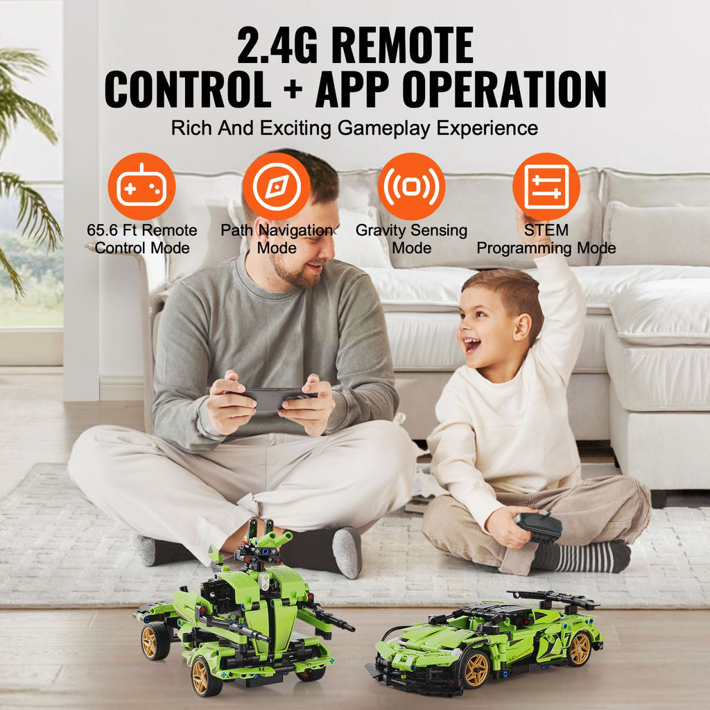 STEM Building Toys for Kids, 2-in-1 461 PCS Blocks, Remote Control Car Building Kits Remote & APP Controlled Car/Robot, RC STEM Robots Building Set Gifts for Boys Girls Aged 6+