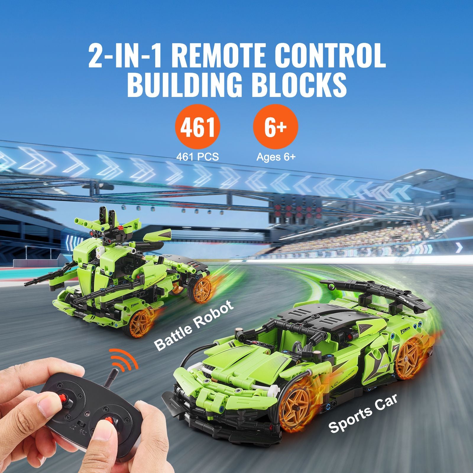 STEM Building Toys for Kids, 2-in-1 461 PCS Blocks, Remote Control Car Building Kits Remote & APP Controlled Car/Robot, RC STEM Robots Building Set Gifts for Boys Girls Aged 6+