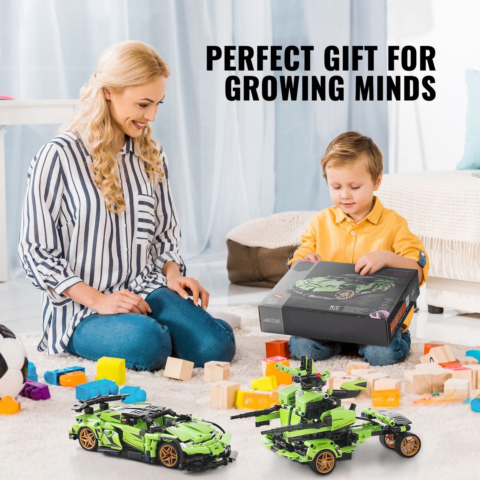 STEM Building Toys for Kids, 2-in-1 461 PCS Blocks, Remote Control Car Building Kits Remote & APP Controlled Car/Robot, RC STEM Robots Building Set Gifts for Boys Girls Aged 6+