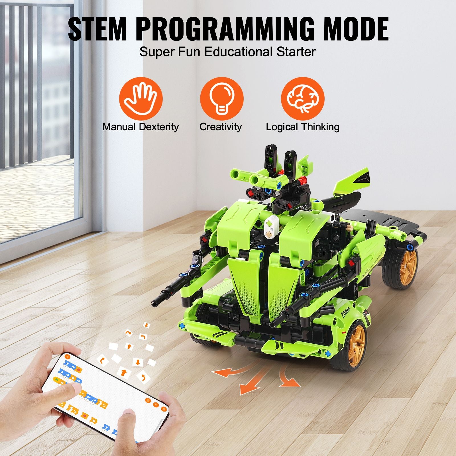 STEM Building Toys for Kids, 2-in-1 461 PCS Blocks, Remote Control Car Building Kits Remote & APP Controlled Car/Robot, RC STEM Robots Building Set Gifts for Boys Girls Aged 6+