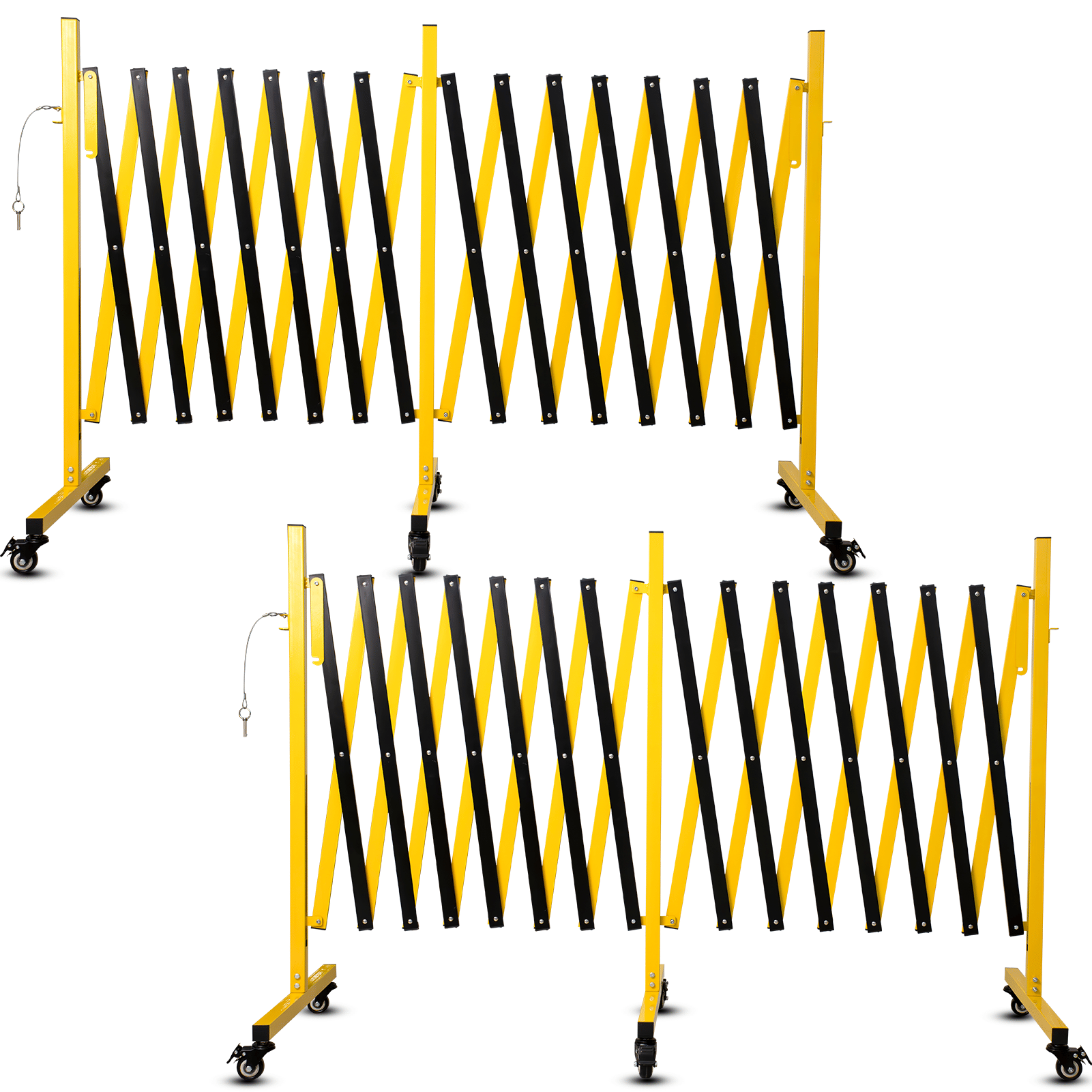 Metal Expandable Barricade,Folding Security Gate Safety Barrier with Casters,Mobile Barrier Gate, Adjustable Traffic Fence for Road Construction, Traffic Control,Cordon,Pool,Yellow Black