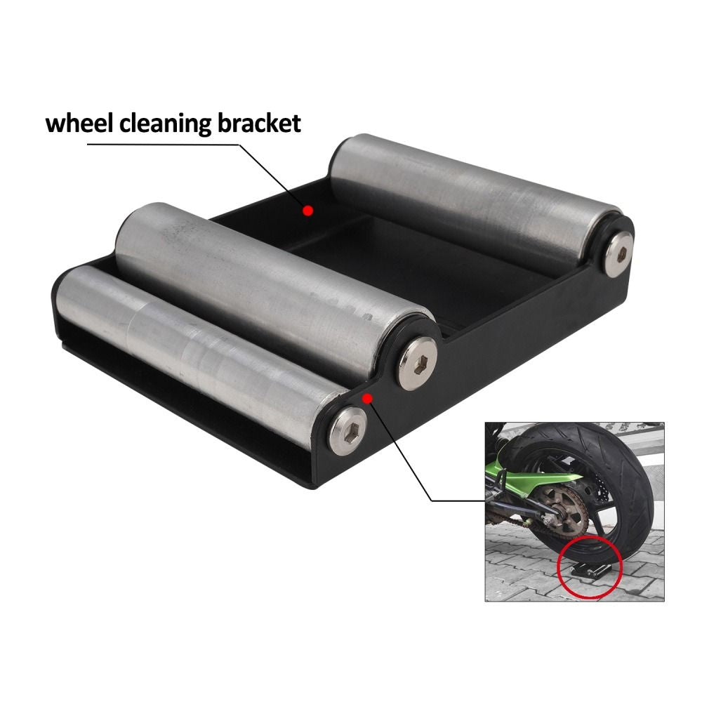 Motorcycle Wheel Cleaning Stand with Motorcycle Bike Cleaning Brush Kit, Cleaning Wash Kit with Storage Bag for Tire Cleaning, Chain Lubrication, Mudguard, Rims, Paint, Frame Clean